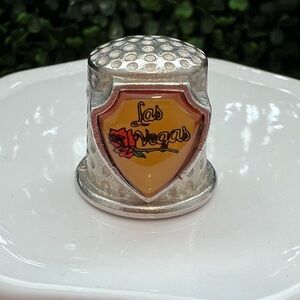 Vintage Las Vegas Souvenir Thimble | Pewter | Enamel Logo | Collectible